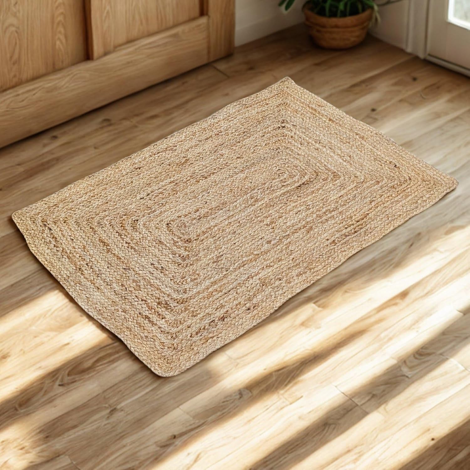 Natural Jute Area Rug 2X3, Hand Braided Boho Entryway Doormat