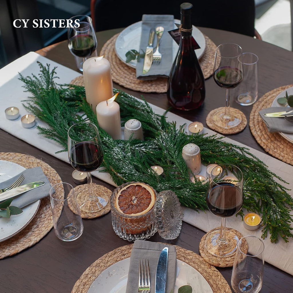 Woven Water Hyacinth Placemats Set of 6, Boho Farmhouse Rattan Table Mats