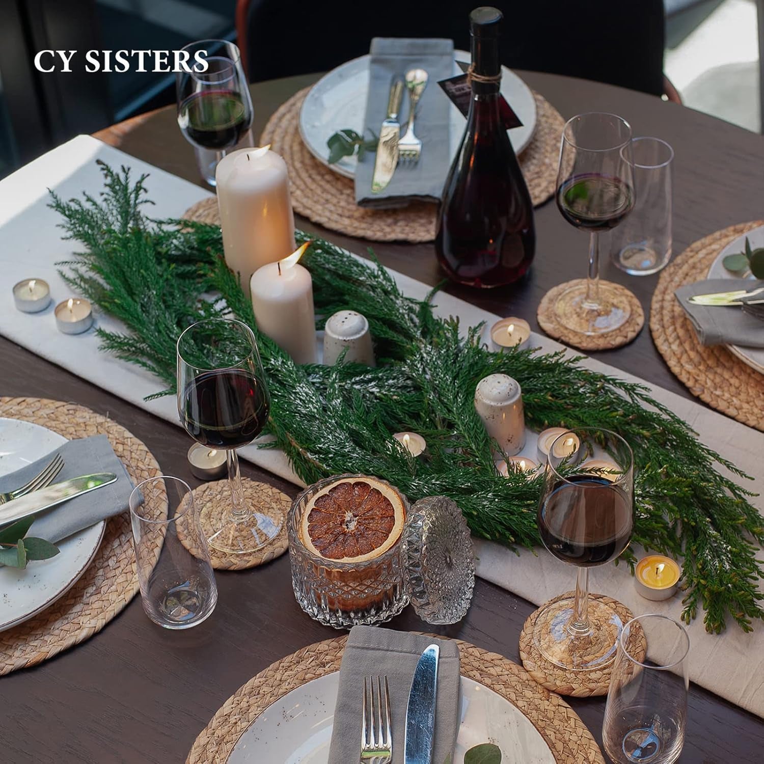Woven Water Hyacinth Placemats Set of 6, Boho Farmhouse Rattan Table Mats