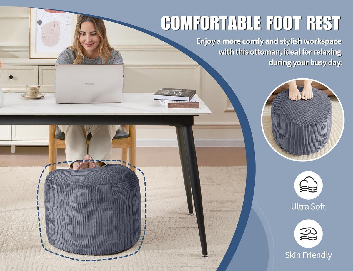 Boho round Pouf Ottoman, Corduroy Foot Rest Stool for Living Room, Bedroom, Dorm