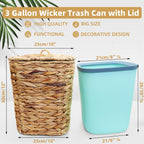 Woven Wicker Trash Can with Lid, Handwoven Boho Wastebasket for Bedroom, Bathroom, Office