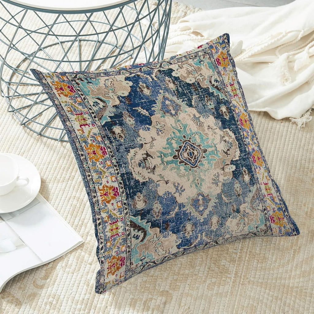 Boho Throw Pillow Covers Set of 2, Linen Farmhouse Decorative Cushion Covers for Sofa, Couch, Bed, 18X18