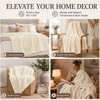 Chunky Knit Chenille Throw Blanket, Boho Cable Knit Blanket for Sofa, Couch, Bed 50X60