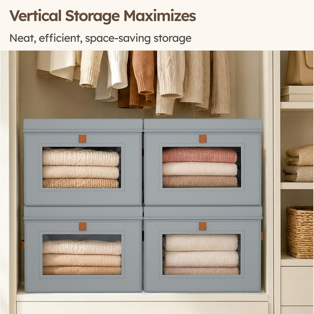 Fabric Storage Bins with Lids, Collapsible Closet Organizer with Window & Handles, Stackable, Set of 6