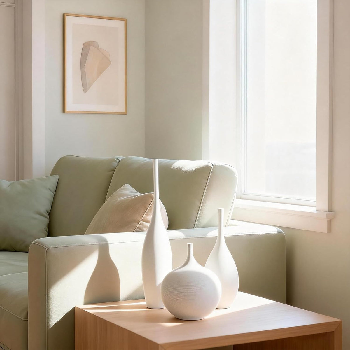 White Ceramic Vase Set of 3, Boho Wabi-Sabi Minimalist Vases for Living Room, Shelf, Centerpiece