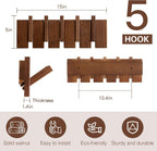 Walnut Wood Coat Rack Wall Mount, Piano Key Design 5-Hook Wall Hanger for Entryway, Bedroom, Bathroom