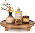 Acacia Wood round Display Riser, Beaded Pedestal Stand for Coffee Table, Vanity, Kitchen Counter