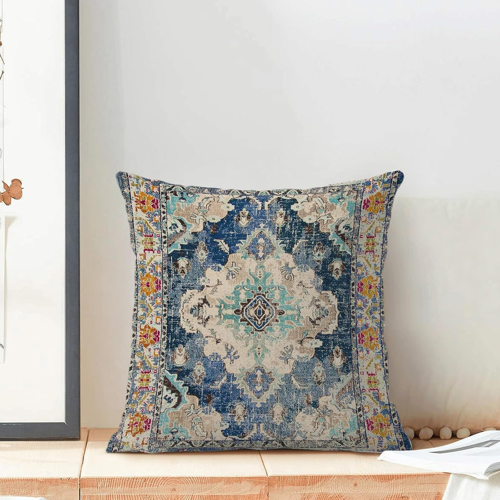 Boho Throw Pillow Covers Set of 2, Linen Farmhouse Decorative Cushion Covers for Sofa, Couch, Bed, 18X18