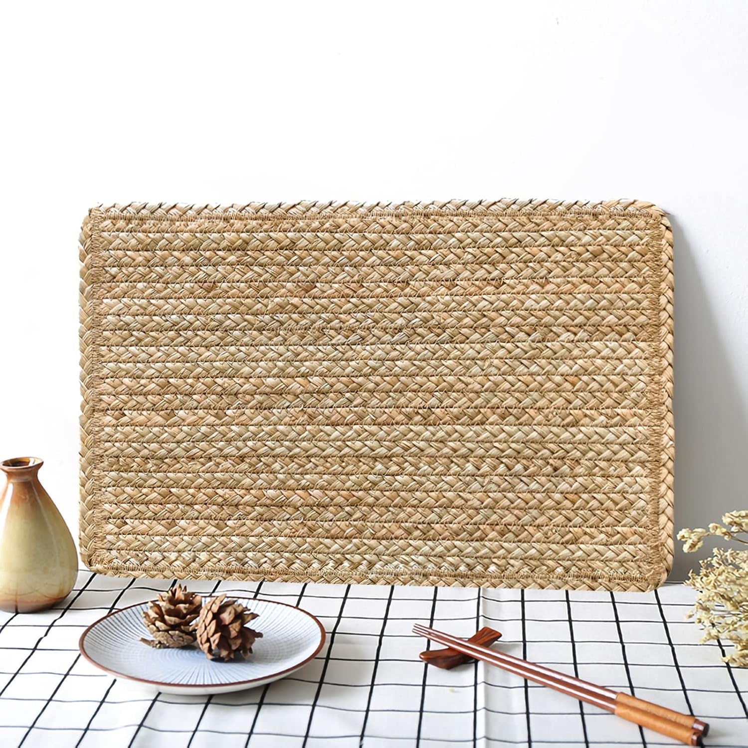 Woven Water Hyacinth Placemats Set of 6, Boho Farmhouse Rattan Table Mats