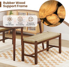 Woven Seagrass Dining Bench, Farmhouse Entryway Bench with Rubber Wood Legs, 40 Inch