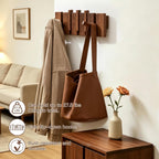 Walnut Wood Coat Rack Wall Mount, Piano Key Design 5-Hook Wall Hanger for Entryway, Bedroom, Bathroom
