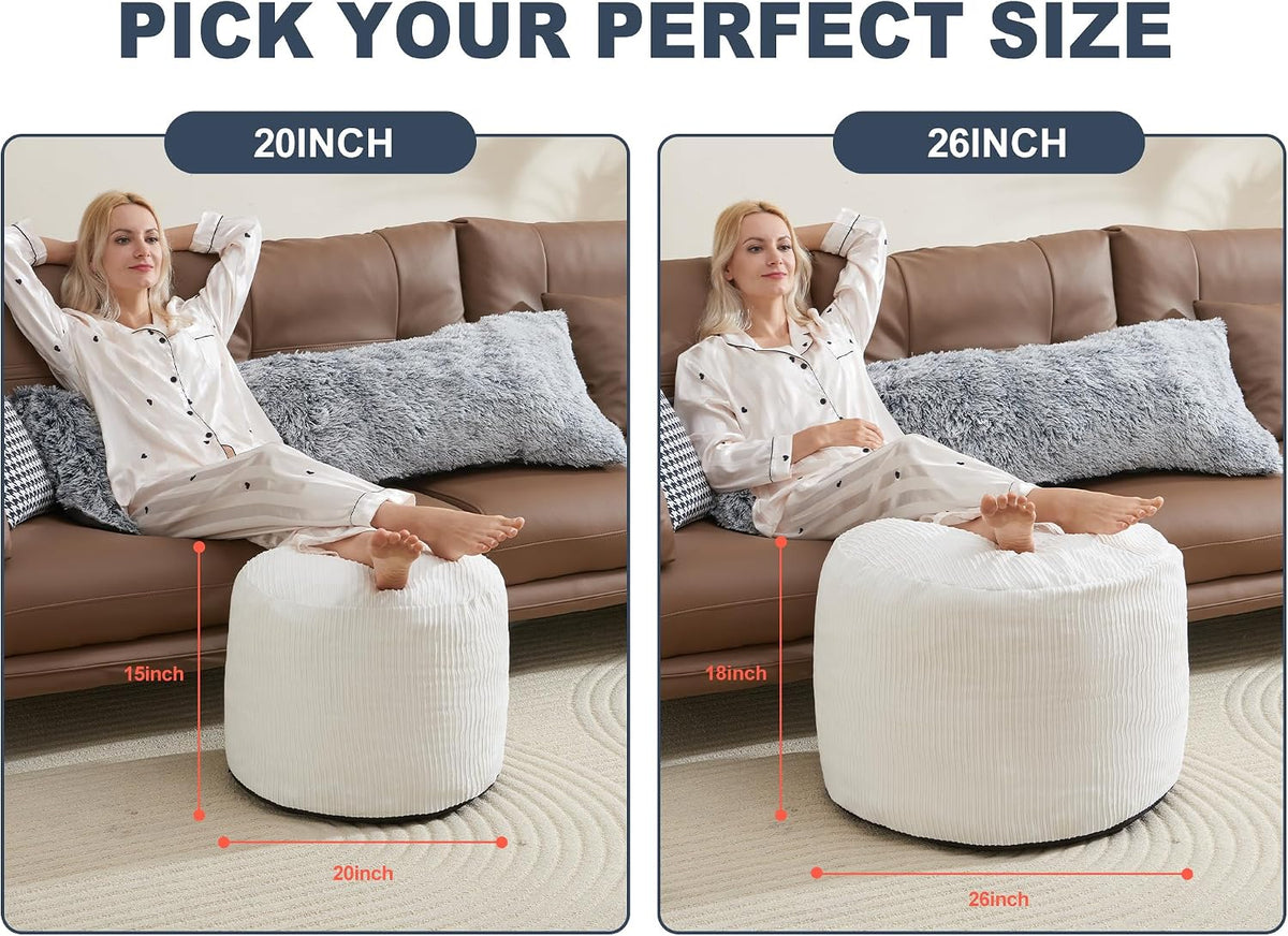 Boho round Pouf Ottoman, Corduroy Foot Rest Stool for Living Room, Bedroom, Dorm