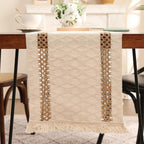 Boho Macrame Table Runner, Cotton Linen Woven Farmhouse Table Decor, 12X90 Inches