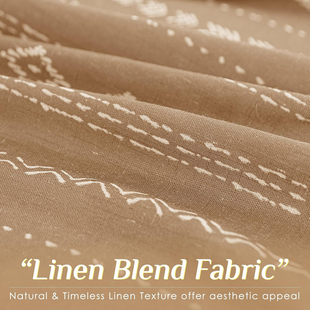 Terracotta Boho Linen Curtains, Geometric Stripe Light Filtering Farmhouse Drapes, Set of 2 Panels 52X84