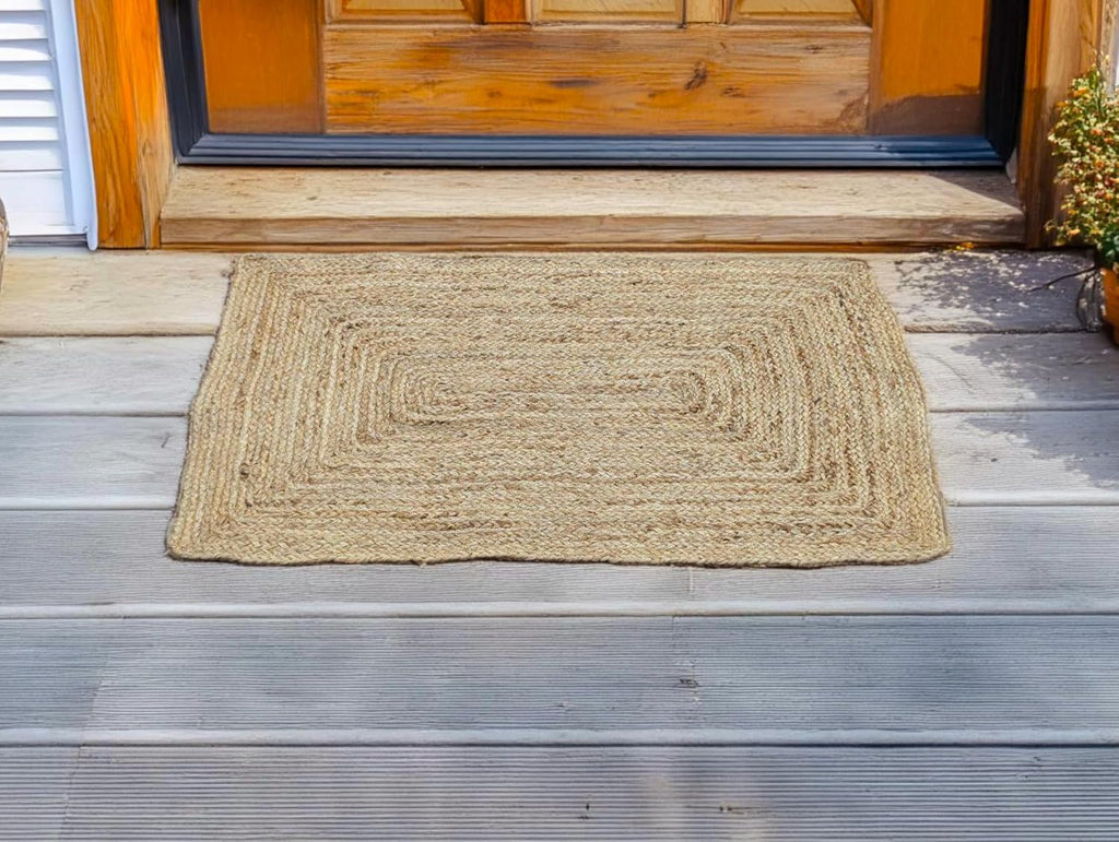 Natural Jute Area Rug 2X3, Hand Braided Boho Entryway Doormat