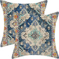 Boho Throw Pillow Covers Set of 2, Linen Farmhouse Decorative Cushion Covers for Sofa, Couch, Bed, 18X18