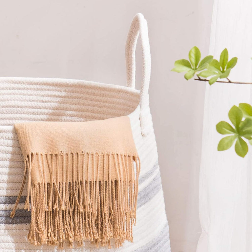 Woven Cotton Rope Laundry Hamper, Collapsible Storage Basket for Bedroom, Nursery, Laundry Room, 105L