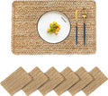 Woven Water Hyacinth Placemats Set of 6, Boho Farmhouse Rattan Table Mats
