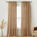 Terracotta Boho Linen Curtains, Geometric Stripe Light Filtering Farmhouse Drapes, Set of 2 Panels 52X84