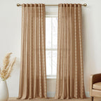 Terracotta Boho Linen Curtains, Geometric Stripe Light Filtering Farmhouse Drapes, Set of 2 Panels 52X84