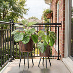 Set of 2 Rattan Plant Stands, Boho Handwoven Wicker Plant Holders with Metal Frame