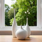 White Ceramic Vase Set of 3, Boho Wabi-Sabi Minimalist Vases for Living Room, Shelf, Centerpiece