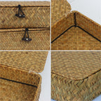 Woven Seagrass Storage Basket Set with Lid, Decorative Wicker Baskets for Home Organization, Set of 2