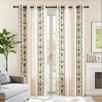 Sage Green Boho Curtains, Vintage Floral Embroidered Linen Drapes, Set of 2 Panels 52X84