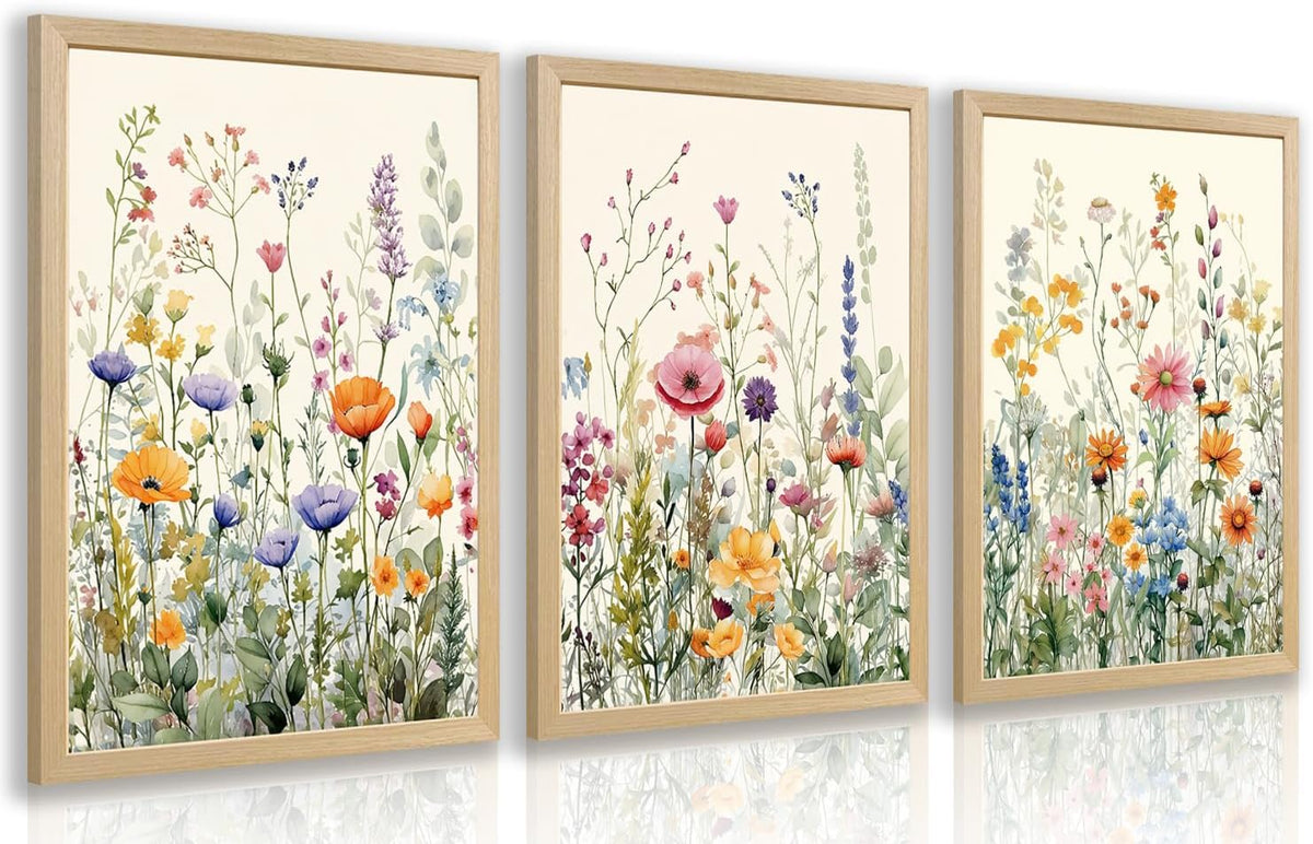 Watercolor Wildflower Wall Art Set of 3
