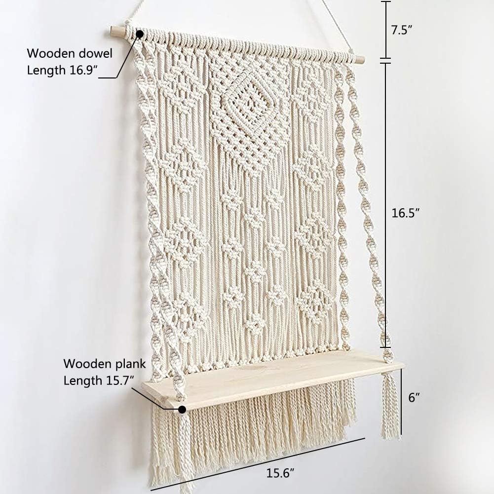 Macrame Wall Hanging Shelf - detail