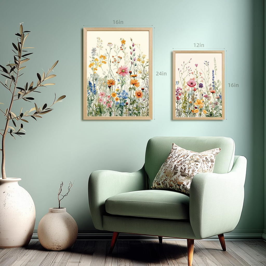 Watercolor Wildflower Wall Art Set of 3 - lifestyle