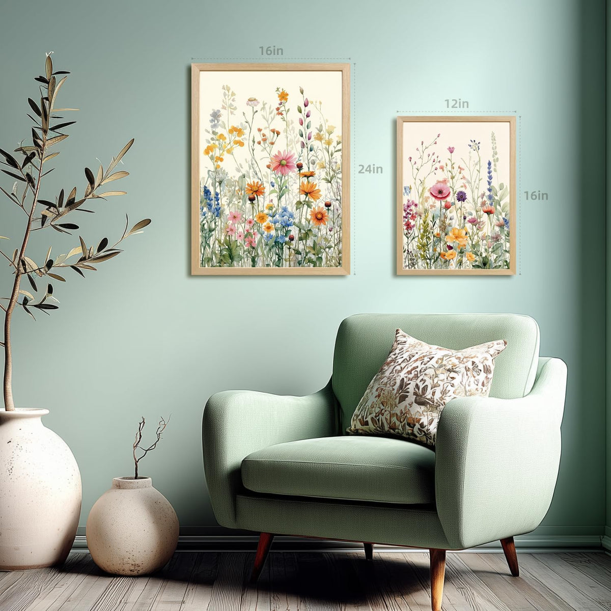 Watercolor Wildflower Wall Art Set of 3 - lifestyle
