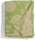 Turkish Cotton Muslin Throw Blanket, Reversible Dandelion Pattern, Oversized 92X65