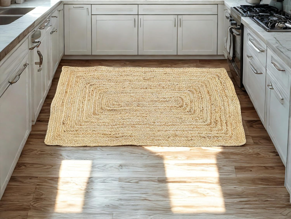 Natural Jute Area Rug 2X3, Hand Braided Boho Entryway Doormat
