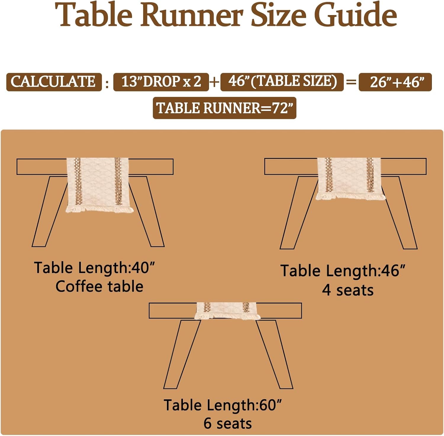 Boho Macrame Table Runner, Cotton Linen Woven Farmhouse Table Decor, 12X90 Inches