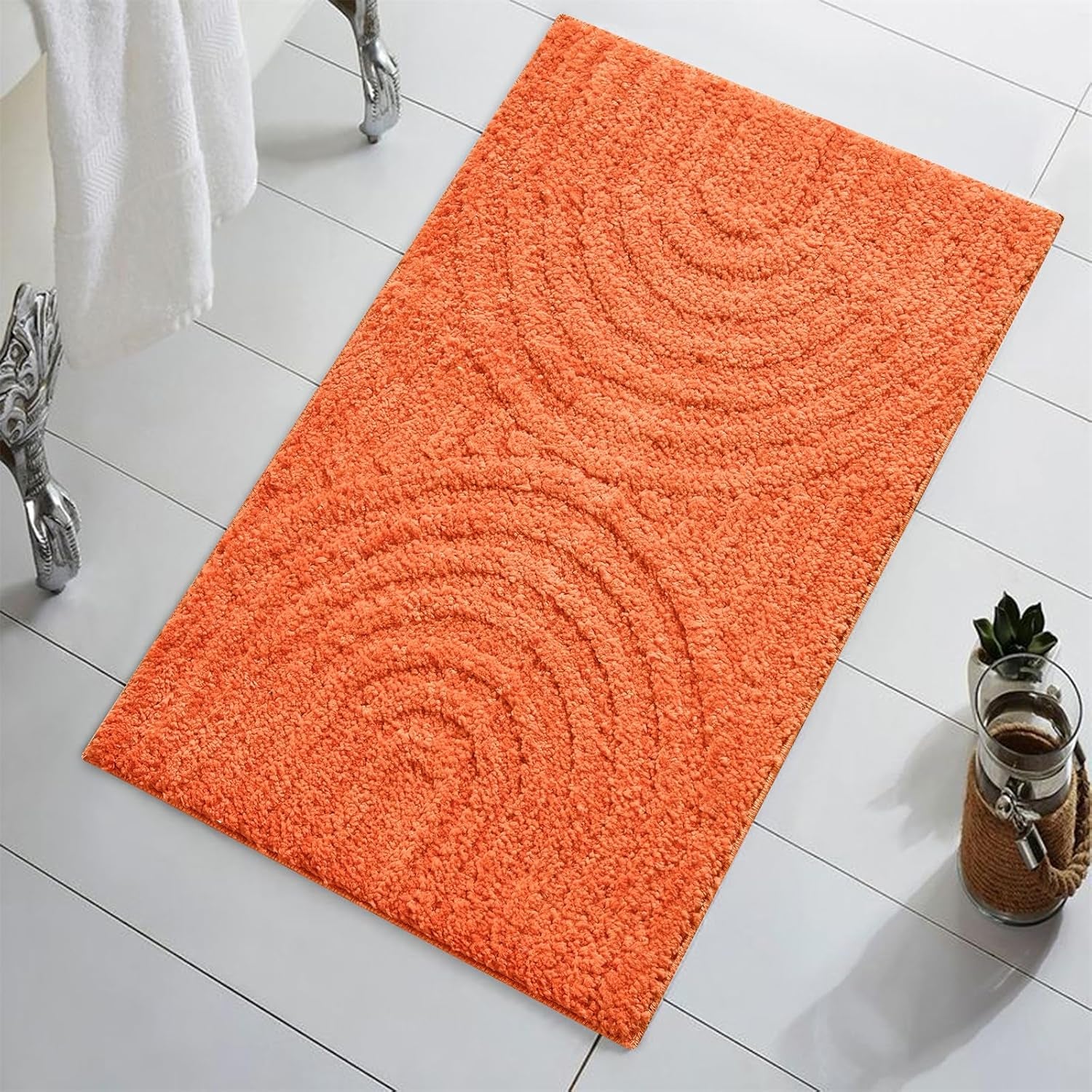 Boho Rainbow Tufted Bath Mat, Non-Slip Farmhouse Bathroom Rug, Rubber Backed