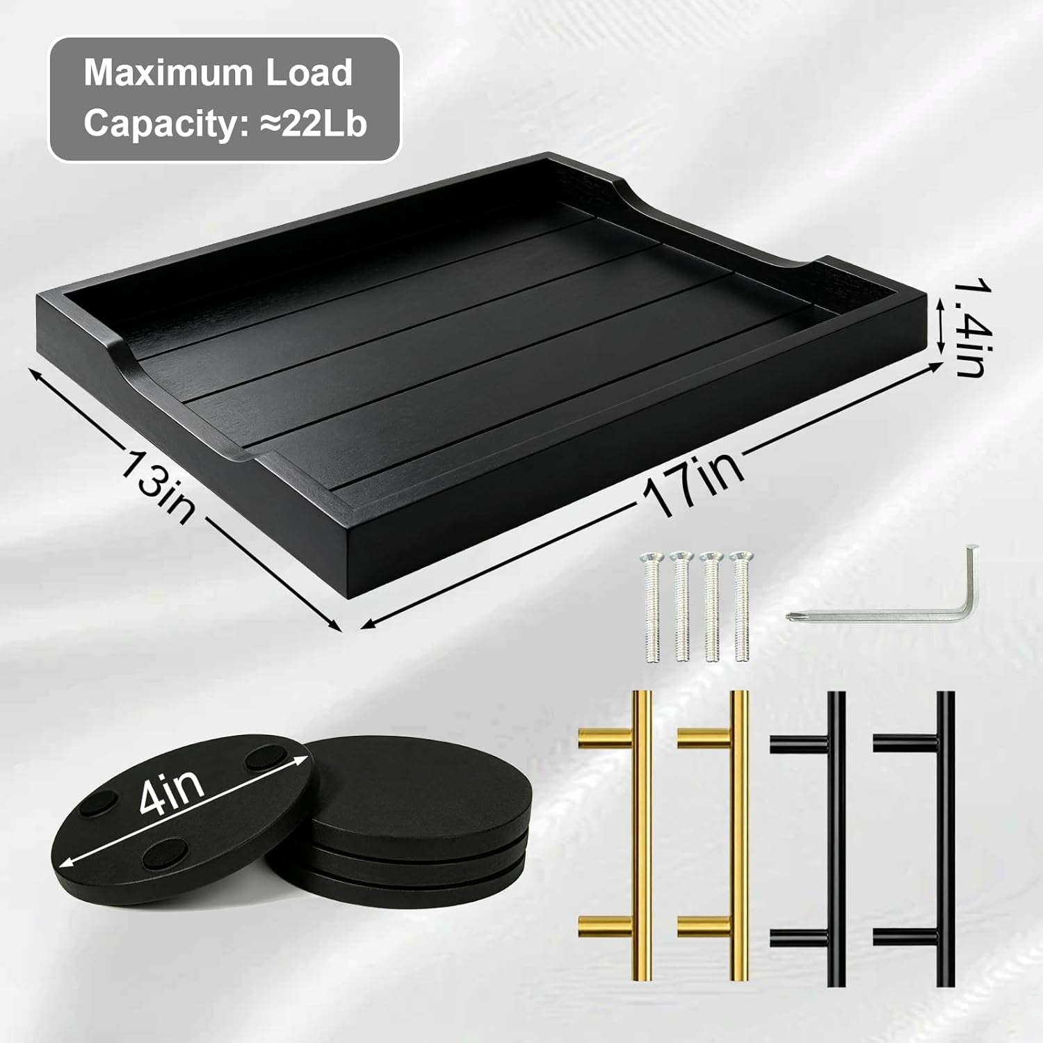 Wood Serving Tray with Metal Handles, Decorative Ottoman Tray for Coffee Table