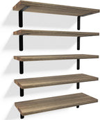 Rustic Wood Floating Shelves Set of 5, Farmhouse Wall Shelf for Living Room, Bedroom, Kitchen, Bathroom