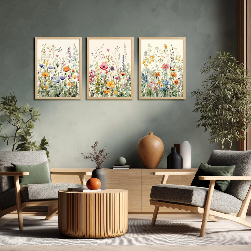 Watercolor Wildflower Wall Art Set of 3 - detail