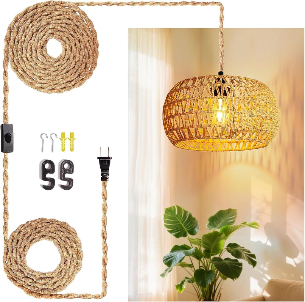 Rattan Pendant Light Plug-In