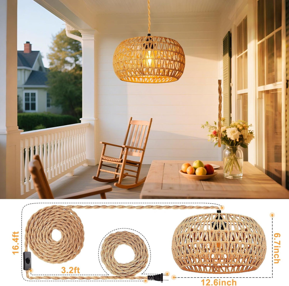 Rattan Pendant Light Plug-In - detail