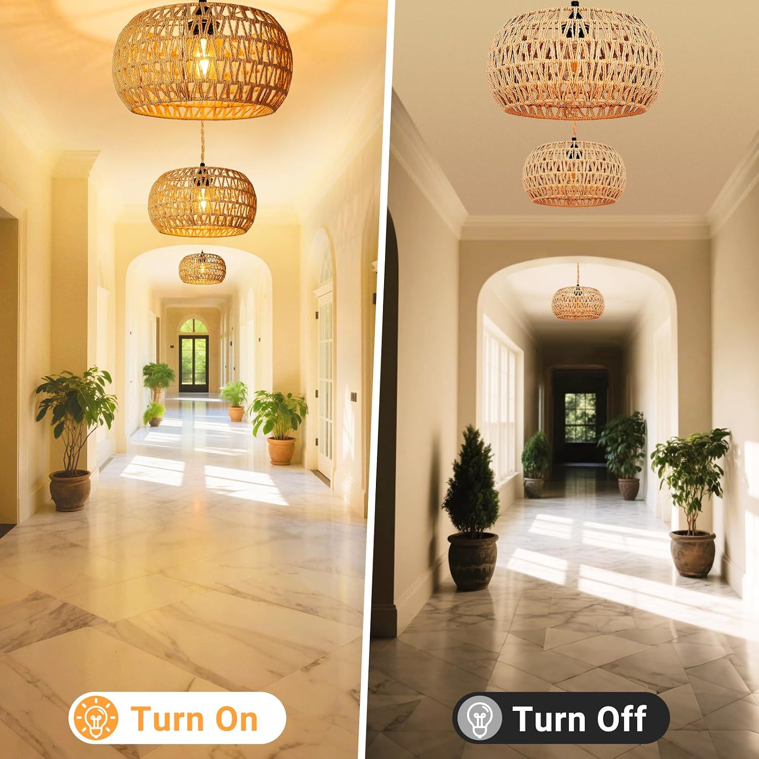 Rattan Pendant Light Plug-In - lifestyle