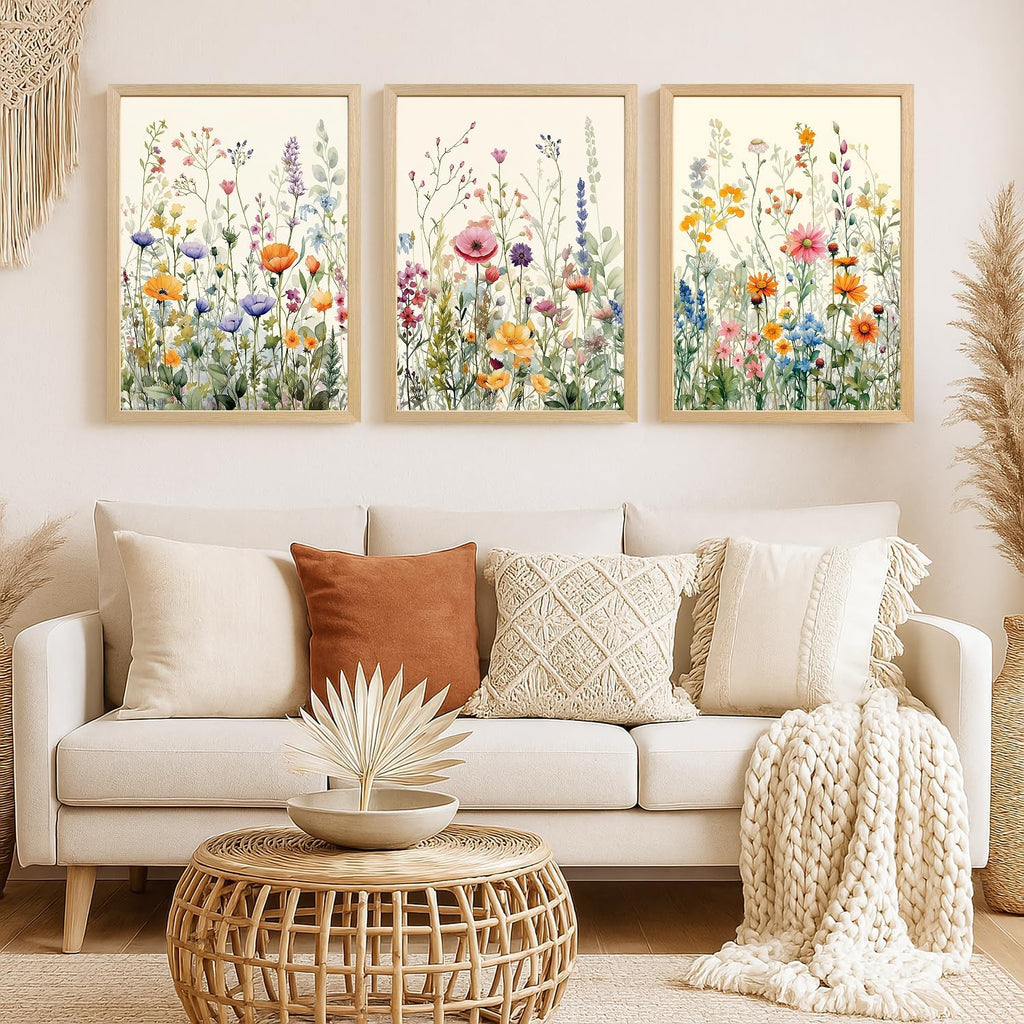 Watercolor Wildflower Wall Art Set of 3 - detail