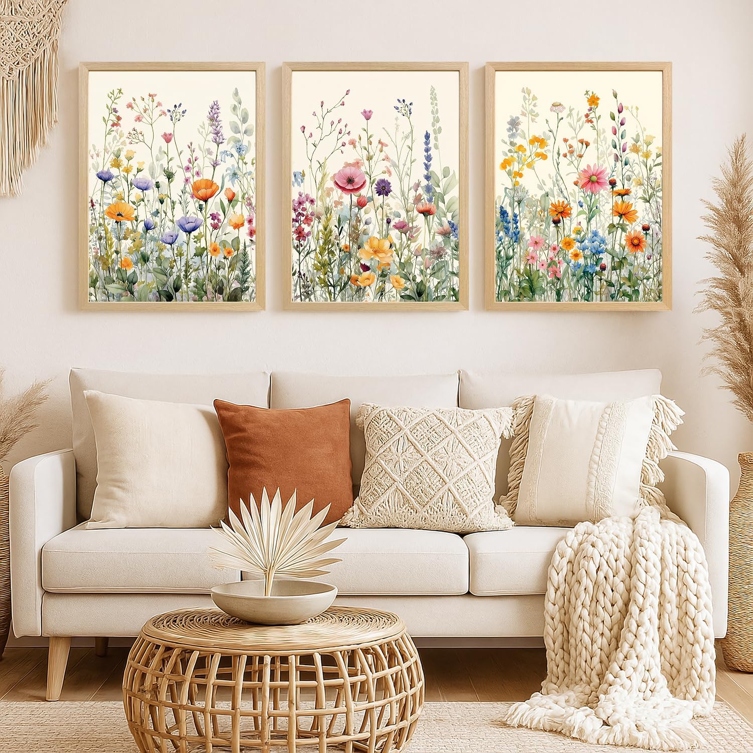 Watercolor Wildflower Wall Art Set of 3 - detail