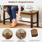 Woven Seagrass Dining Bench, Farmhouse Entryway Bench with Rubber Wood Legs, 40 Inch