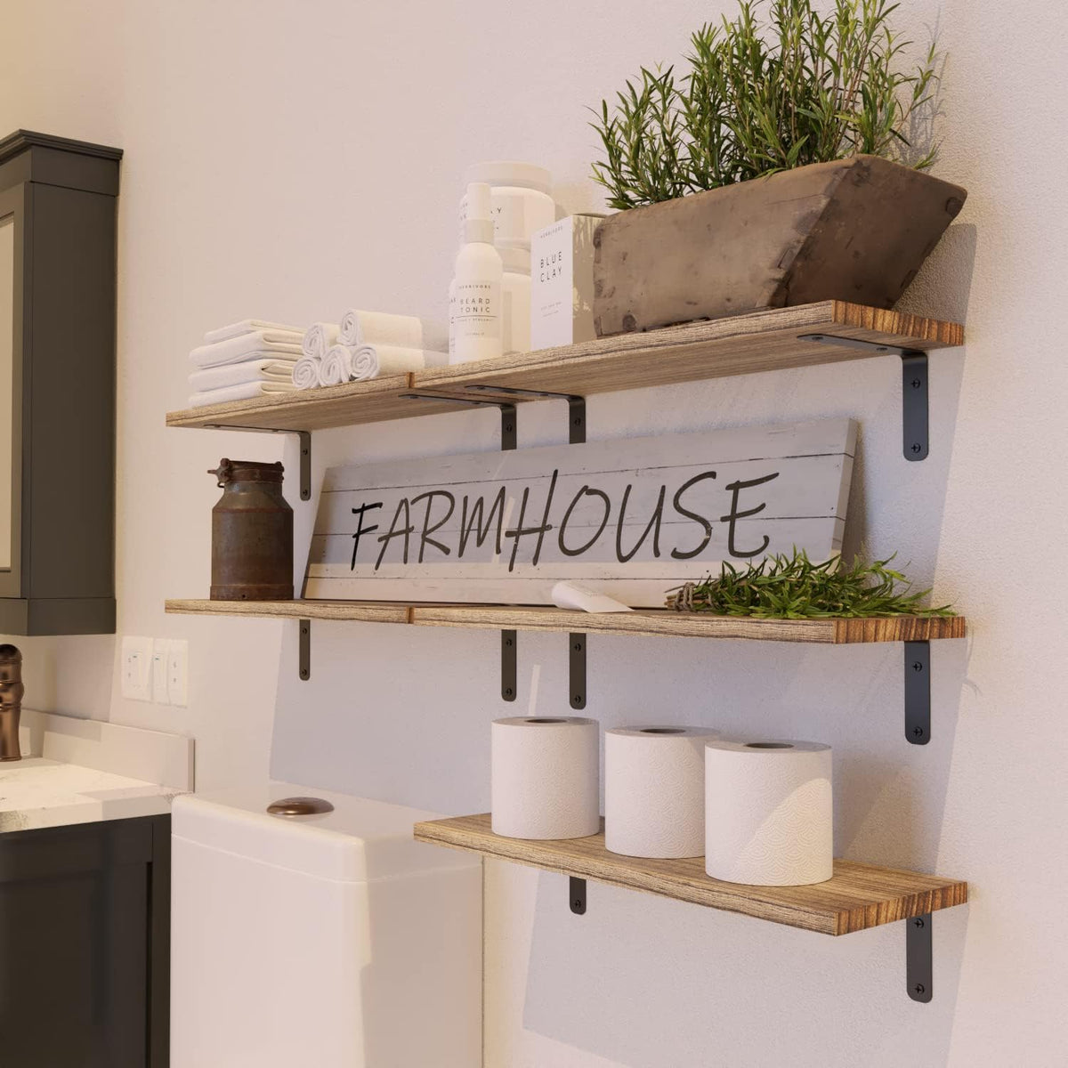 Rustic Wood Floating Shelves Set of 5, Farmhouse Wall Shelf for Living Room, Bedroom, Kitchen, Bathroom