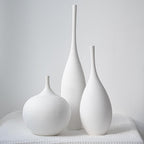 White Ceramic Vase Set of 3, Boho Wabi-Sabi Minimalist Vases for Living Room, Shelf, Centerpiece