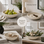 White Ceramic Decorative Bowl, 10 Inch Modern Fruit Bowl for Kitchen Counter, Entryway Key Bowl