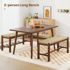 Woven Seagrass Dining Bench, Farmhouse Entryway Bench with Rubber Wood Legs, 40 Inch