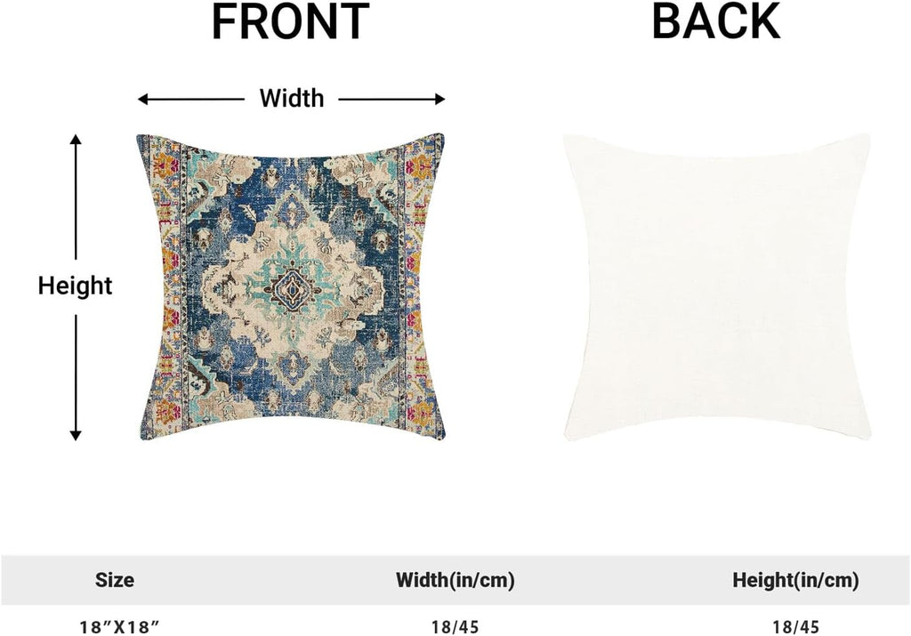 Boho Throw Pillow Covers Set of 2, Linen Farmhouse Decorative Cushion Covers for Sofa, Couch, Bed, 18X18
